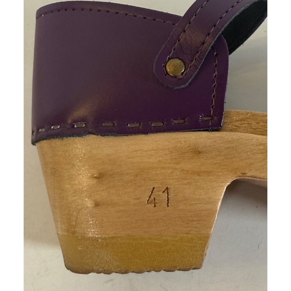 Sven Closed Heel Clogs Mary Janes Smooth Leather Purple - Picture 7 of 11